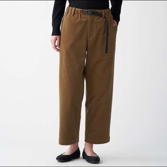 Muji Pants - MUJI - Women’s Knit Corduoroy Wide Pants - Brown